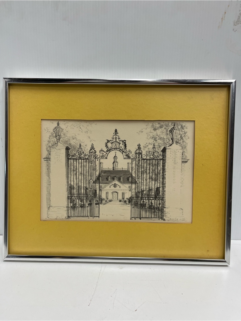 Framed 1972 Williamsburg Virginia Governor’s Palace Fout Art Drawing